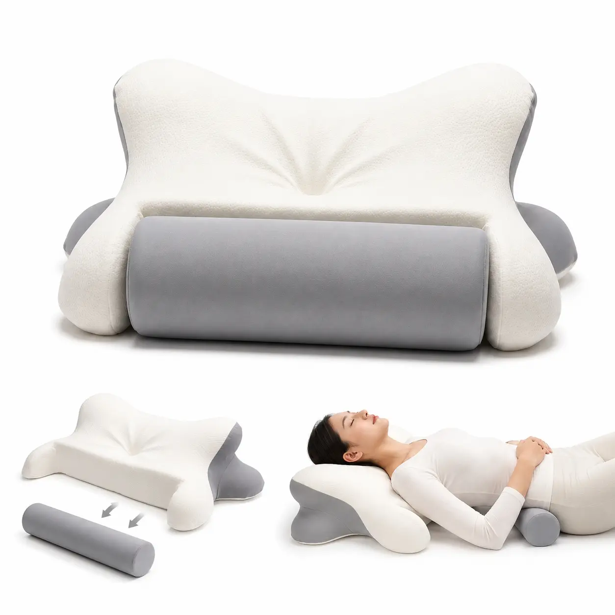 Anynest Cooling Memory Neck Pillow, Detachable Memory Foam Neck Roll Pillow, Support Pillow for Side, Back & Stomach Sleepers, Bolster for Legs, Back and Yoga, Cooling Hypoallergenic Cover,OEKO-TEX Certified