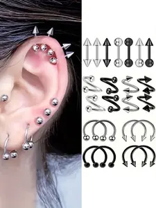 1 Pair Stainless Steel Spike/C- Shaped/Twisted S Stud Earrings For Men Women Punk Gothic Ear Cartilage Piercing Jewelry