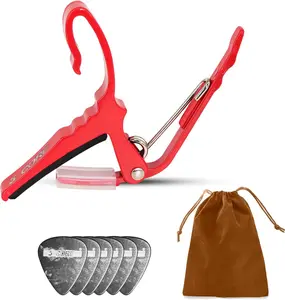 5 Core Guitar Capo for Acoustic Electric Bass Guitar Quick Change Kapo Includes 6 Celluloid Guitar Picks & Carry Bag Red