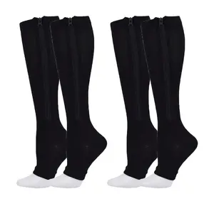 2Pairs Zipper Compression Socks Women & Men - Calf Knee High 15-20mmHg Open Toe Compression Stocking suit for Walking