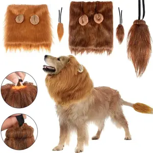 Dog Lion Mane Costume: Realistic Wig Hat with Ears for Medium-Large Dogs