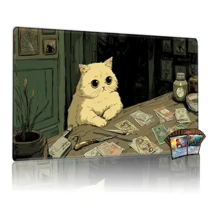 Whimsical Persian Cat with Tarot Cards MTG TCG Playmat, 12x24inch Game Mat for Trading Card Game Table Mat, Enchanting Fantasy Fortune-Teller Workshop Art Gaming Mouse Pad, Perfect Gift for Gamers & Cat Lovers
