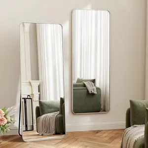 56" x 21" Full Length Mirror with Stand, Full Body Mirror Standing Mirrors for Bedroom, Living Room, Entryway with Rounded Corner Aluminum Frame - Standing, Leaning,, Silver