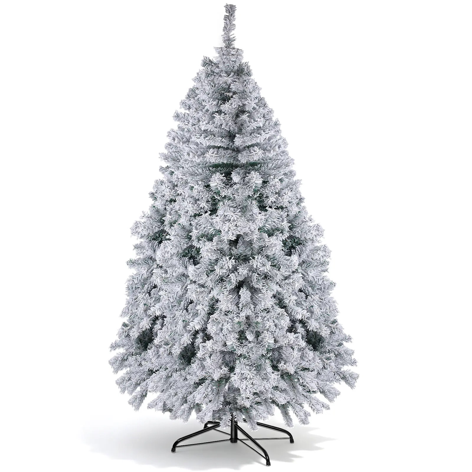 7FT Flocked Hinged Artificial Christmas Tree with 1000 Tips & Sturdy Metal Base (45IN Width)
