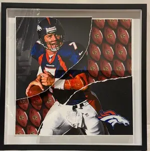 John Elway Denver Broncos Custom "Ripped" 29.5"W x 29.5"H Framed Art