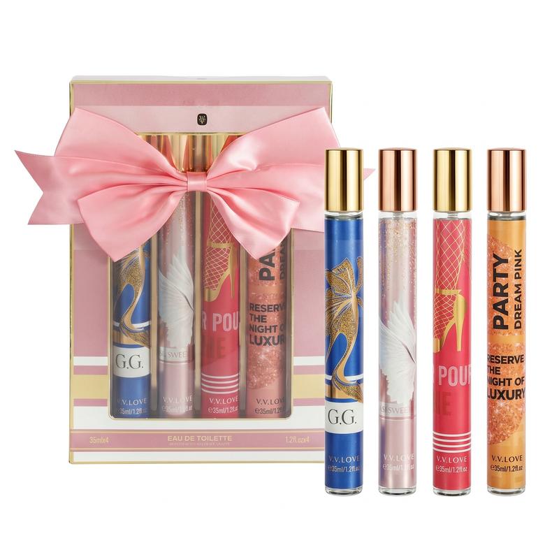 Unisex 4x35ml Mini Eau de Parfum Set - Travel-Size Vegan Fragrance, Vanillaperfume, Gourmand Mix with Almond Coffee, Honey Caramel, Sparkling Rose, Citrus, Floral, Aquatic Notes, Long-Lasting Luxury Gift