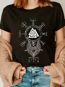 100% Cotton Norse Symbol - Celtic Compass Vegvisir - Viking Valknut Short Sleeve T-Shirt