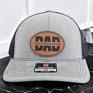 Custom Grandkids Name Papa Hat, Dad Birthday Gift, Leather Patch Hat, Grandpa Trucker Hat