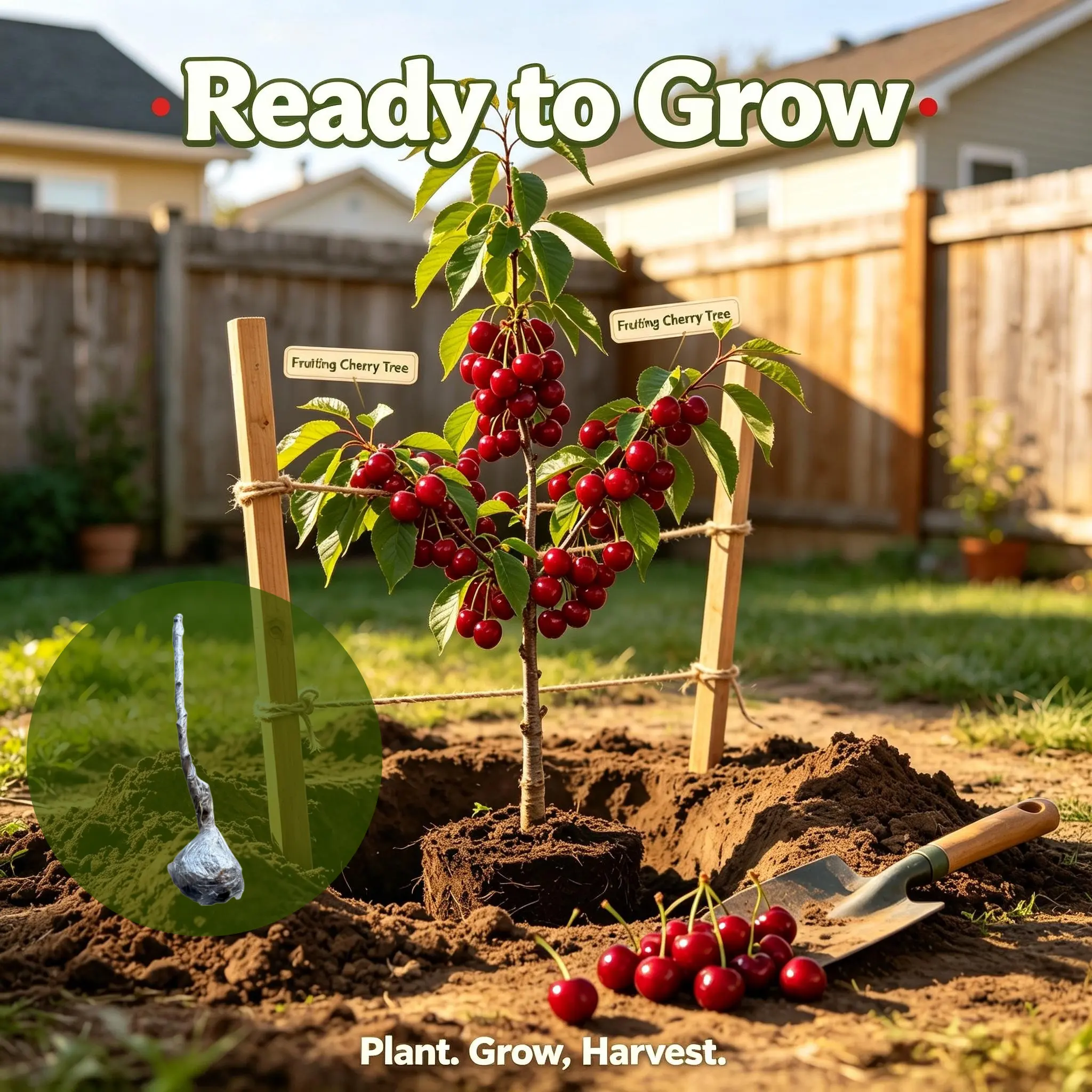 Sweet Cherry Tree Bare Root Seedling (40-50cm, Bare Root Pack) - Fast-Growing, Easy Planting Edible Fruit Tree for US Home Gardeners’ Backyards, Patios