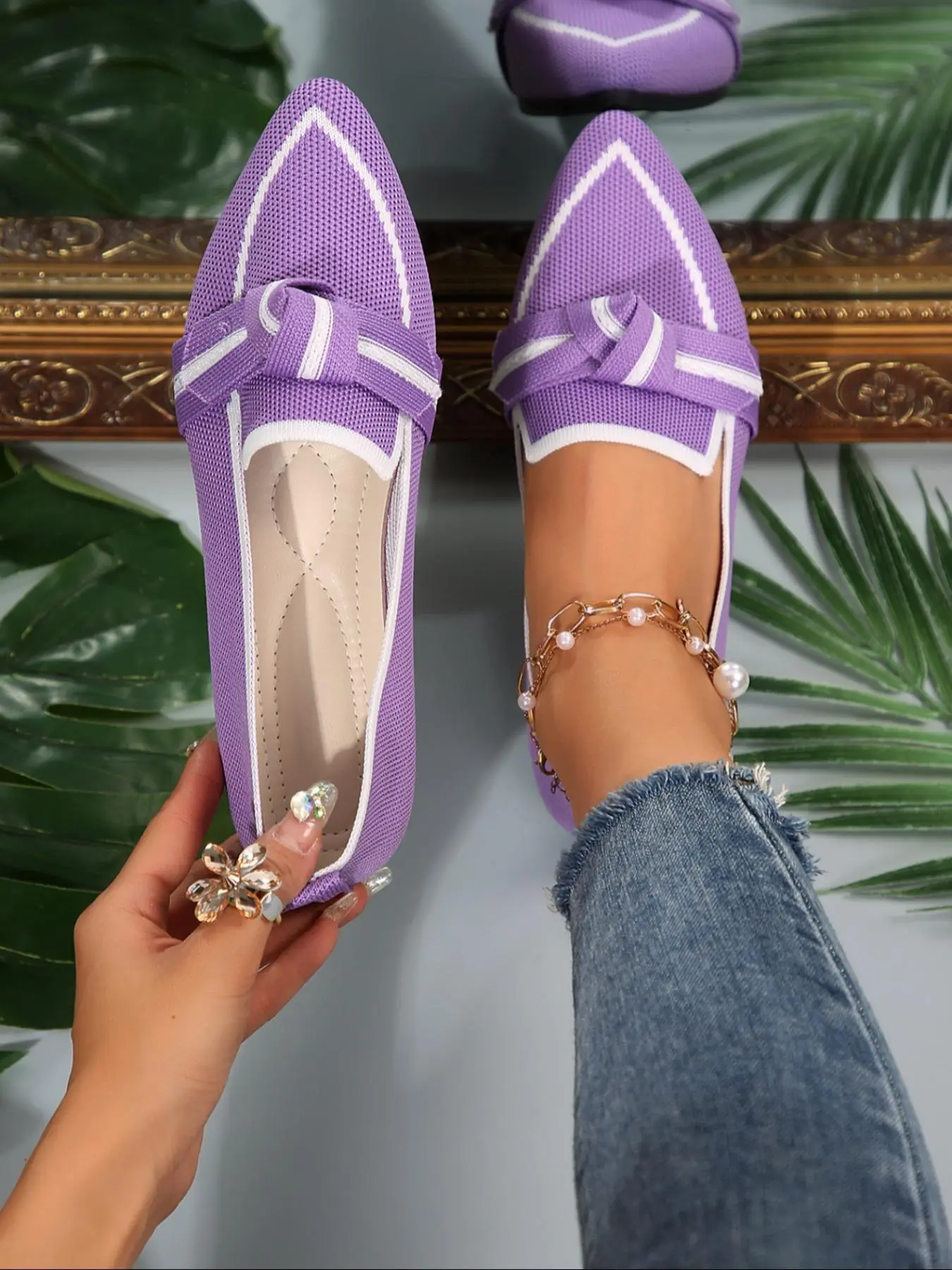 Women's Fashionable Bowknot Design Slip on Flats, Casual Comfortable Breathable Flat Shoes, Lightweight Breathable Shoes for Daily Wear, Girl