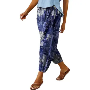 Women's Casual Lantern Tapered Harem Pants Loose Fit Style Flax Ankle Trousers Summer Baggy Slacks with Pocket