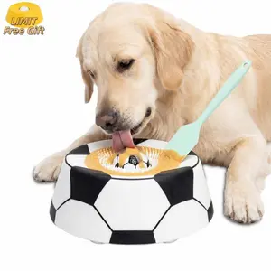 Limit Free gift, PawPace Soccer Style Multi purpose dog bowl with Free Peanut Butter Spatula,Dog Liquid Slow Feeder,Lick Bowl Mat with Ball ,8 Extra Large Suction Cups,No Mess Liquid Treat Enrichment Bowl for Dogs