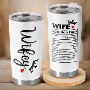 Gifted Boom - Wifey Nutrition Facts 20 Oz Stainless Steel Tumbler - Funny Gift for Wife, Cute Travel Mug for Her, Valentine’s Day, Birthday, Anniversary Cup