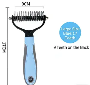 Double-sided pet grooming brush for combing long, tangled fur in cats and dogs; cleans undercoat and removes tangles; suitable for cats and dogs; effectively removes loose hair or floatin.g hairs removal easy
