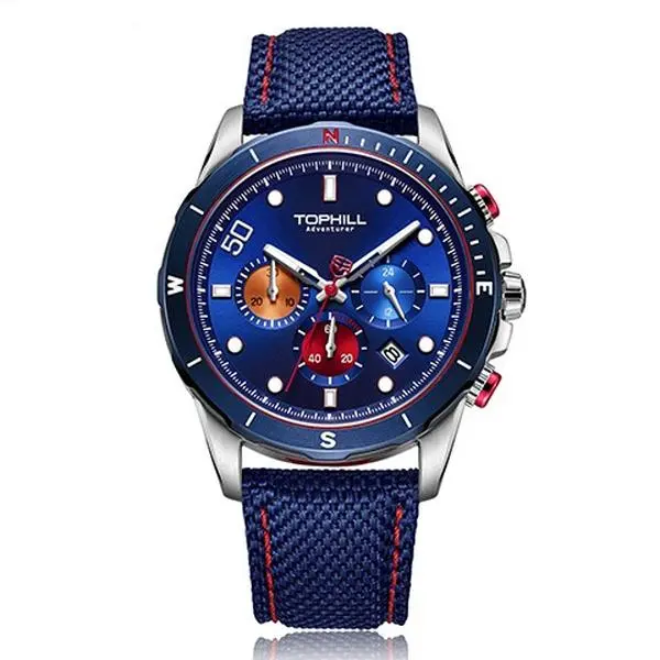 Compass Bezel Triple Chronograph Outdoor Adventure Men Watch, Military Sport Business Dual-Use Luxury Gift For Explorer Gentlemen