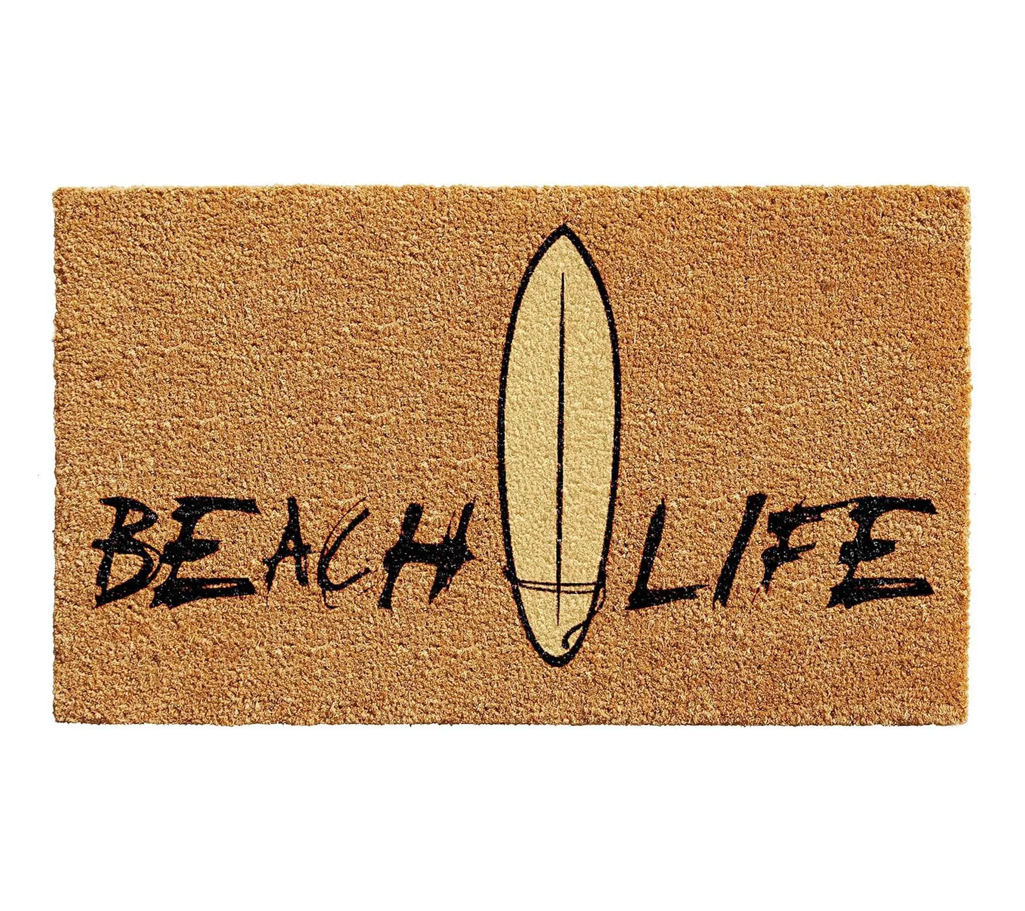 HomeRoots 17"x29" Natural & Black Coir Beach Life Door Mat