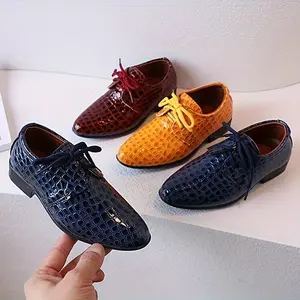 Baby Boys' British Style Oxford Shoes - Lace-Up s with PU Upper & TPR Sole, All-Season Formal & Casual Wear (Navy, Burgundy, Mustard) - Easy-On Ties Weddings, Parties, - & Footwear