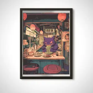 Gengar Ramen Series Poster: Japanese Style Pokemon Artwork Unframe Poster/Canvas 1.5 in Frame
