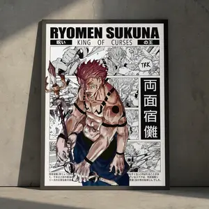 Ryomen Sukuna Jujutsu Kaisen Poster, King of Curses JJK Wall Art, Vintage Villain Print, Japanese Manga Decor, Anime Gift