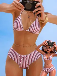 COCOMAY Women's Sexy Fashion Red 2 Pieces Swimwear, Summer Beach Bikini Set, Random Print Vacation