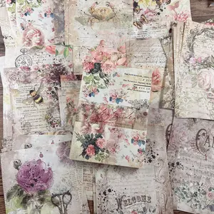 Vintage Floral Poster Paper Pack, DIY Craft Scrapbook Material, Crafting Kit, Retro Decorative Papers for Magazines & Journals, 100 Sheets