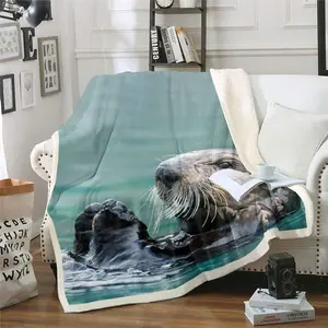 Feelyou Sea Otter Fleece Throw Blanket - 60x80 Inch Twin, Ocean Underwater Animal Pattern Sherpa, Marine Life Decor, Travel, Warm, Soft Bed, Flannel Throw, Microfiber Cloth Plush Blanket, Travel Blanket