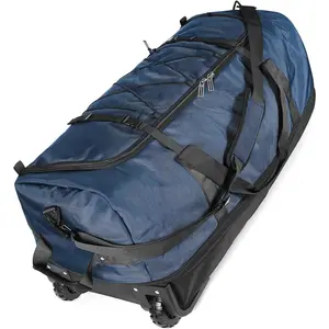 110L Expandable to 140L 32" Foldable Oxford Soft-Sided Rolling Duffle Bag with 2 Heavy-Duty Wheels,3 Large Compartments,Adjustable  Strap and Attached Organizer Pouch,Navy Blue