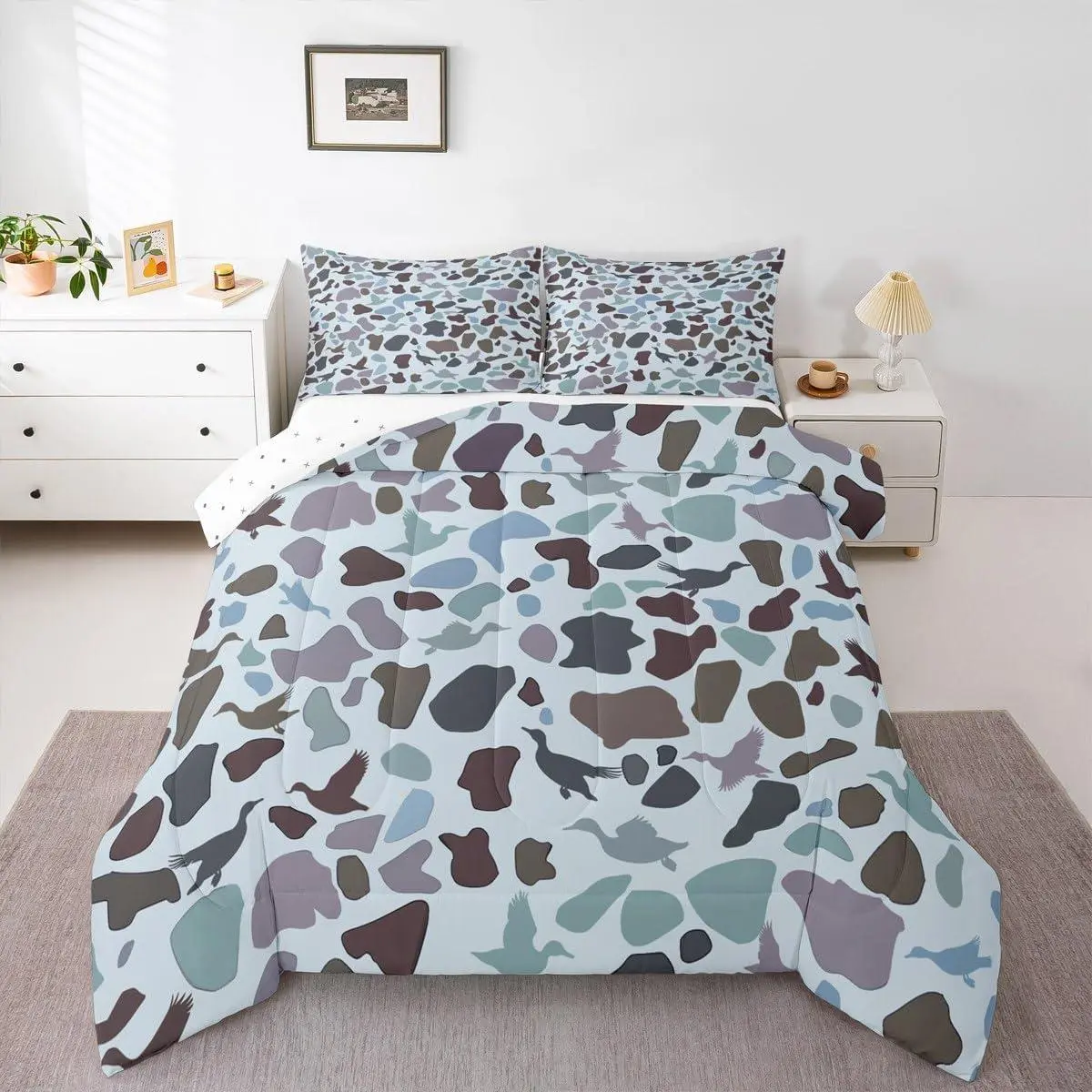 Feelyou Queen Comforter Set - Breathable, Soft, Lightweight Microfiber Bed Comforter Set, Camouflage Hunting Wildlife Army Design Quilt, Travel-Friendly Duvet Insert for Boys