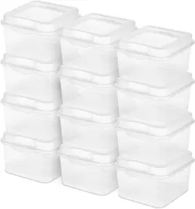 12-Pack FlipTop Stackable Square Small Storage Bin with Hinging Lid, Clear