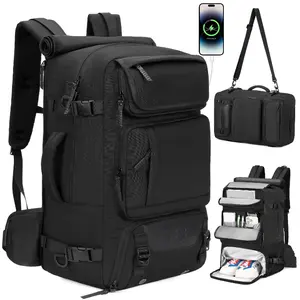 [Adventure Gear] Men's Large Capacity Black Laptop Backpack with Shoe Storage, Convertible Tote, Padded Sleeve, and Multiple Compartments - Ideal for Work, Gym, Hiking, and Weekend Travel