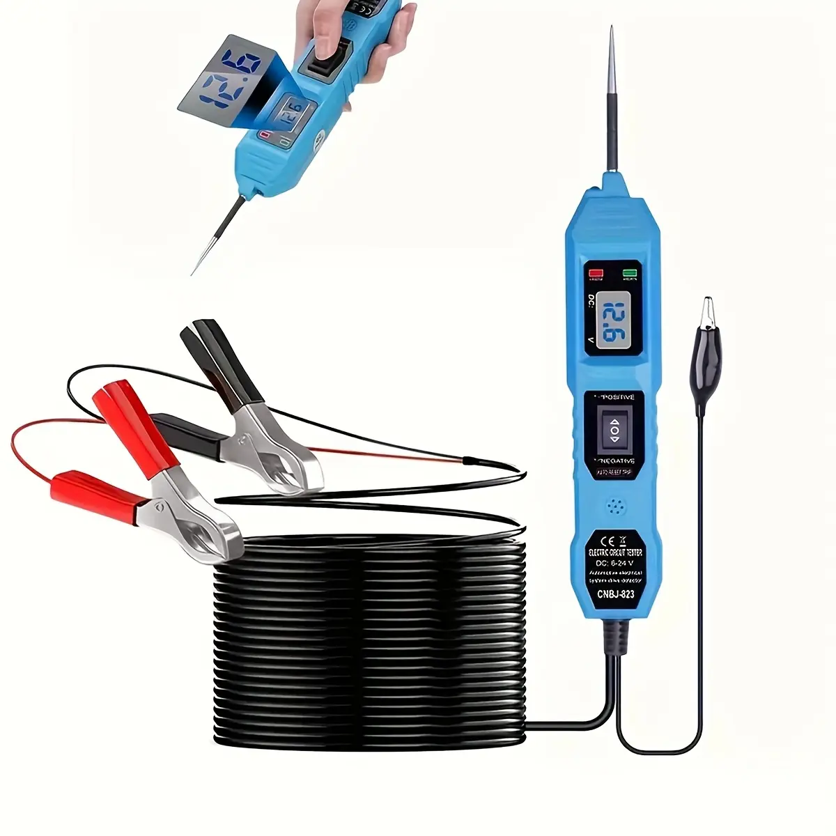 Automotive Power Probe Circuit Tester - 12V-24V High-Definition Digital Voltage Test Pen with LCD Screen, Ergonomic Design, Flexible Test Cable, Dual Visual and Audio Reminders for Trucks, Auto Repair Technicians