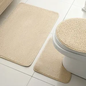 3-Piece Wool Bathroom Rug Set, Comfortable Standing Mat with U-Shaped Toilet Contour, Thick Ultra-Absorbent Soft Carpet, Non-Slip Bath Mat, Bathroom Accessory