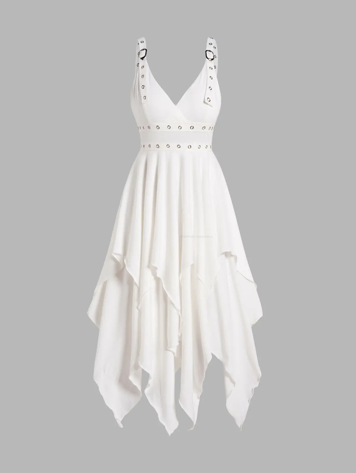 Plain Color Layered Dress Grommet Plunging Neck Empire Waist Adjustable Strap Asymmetrical Midi Dress Plain Color Layered Dress Grommet Plunging Neck Empire Waist Adjustable Strap Asymmetrical Midi Dress