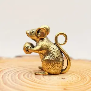 Charming Brass Mouse & Peach Miniature Statue Figurines, Vintage Style Tea Pet, Twelve Zodiac Rat Sculpture Home Decor, Perfect Valentine's Gift