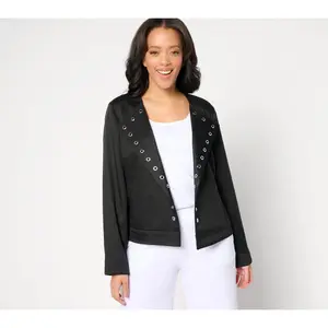Dennis Basso Open Front Twill Jacket with Grommet Detail