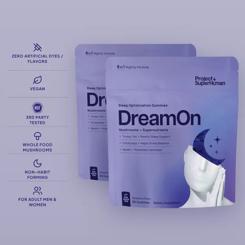 SuperSleep Bundle - DreamOn x2 - Sleep Gummies for Adults, DreamOn 8-in-1 Deep Sleep Support with 6mg Melatonin, L-Theanine, Lion's Mane, Reishi, Cordyceps & Turkey Tail Mushrooms, Non-Habit Forming, Vegan, Gluten-Free, Raspberry, 120 Ct / 60 Servings