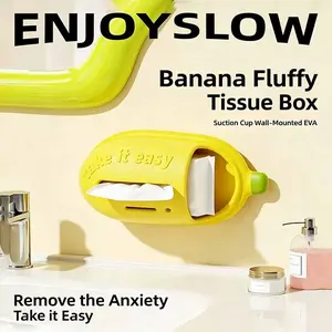 Cute Banana Suction Paper Holder, Wall-Mounted No Drill Toilet Tissue Box, Waterproof Dual-Use Napkin Case, Easy Clean, Comfortable, Bathroom Kitchen Use