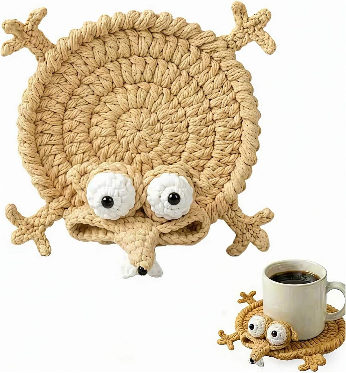 Funny Squirrel Coaster - Hand-Crocheted 3D Animal Mug Rug, Cute Knitted Drink Mat for Home or Office, Unique Coffee Lover Gift, Whimsical Desk Accessory
