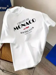 Men's Regular Fit Circuit De Monaco Graphic Print Round Neck Tee, Street Fashion Casual Letters Print Short Sleeve T-Shirt for Daily Wear, Men's Top for All Seasons, Menswear