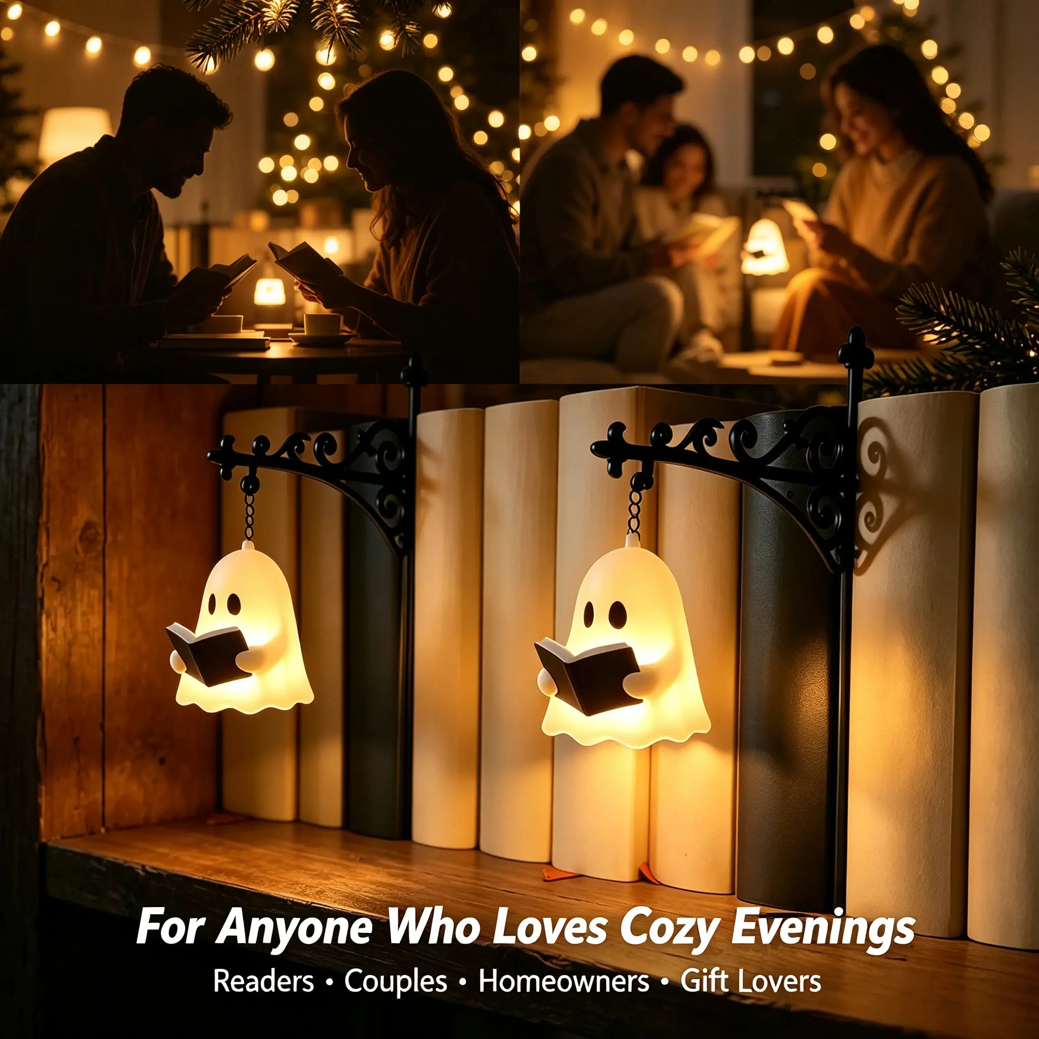 Bookshelf Decor Light - Warm LED Hanging Bookshelf Lantern for Reading Nooks, Library Shelves & Desk Decor, Halloween Gift for Book Lovers
