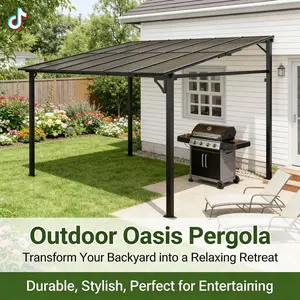 LH-Garvee 10x12 FT Lean-to Hardtop Gazebo – Wall Mounted Aluminum Pergola with 6mm Sloped Polycarbonate Roof, Heavy Duty 10x12ft Gazebo Canopy Waterproof Windproof UV Protected Outdoor Shelter with Stable Metal Frame for Patio Party Deck Poolside