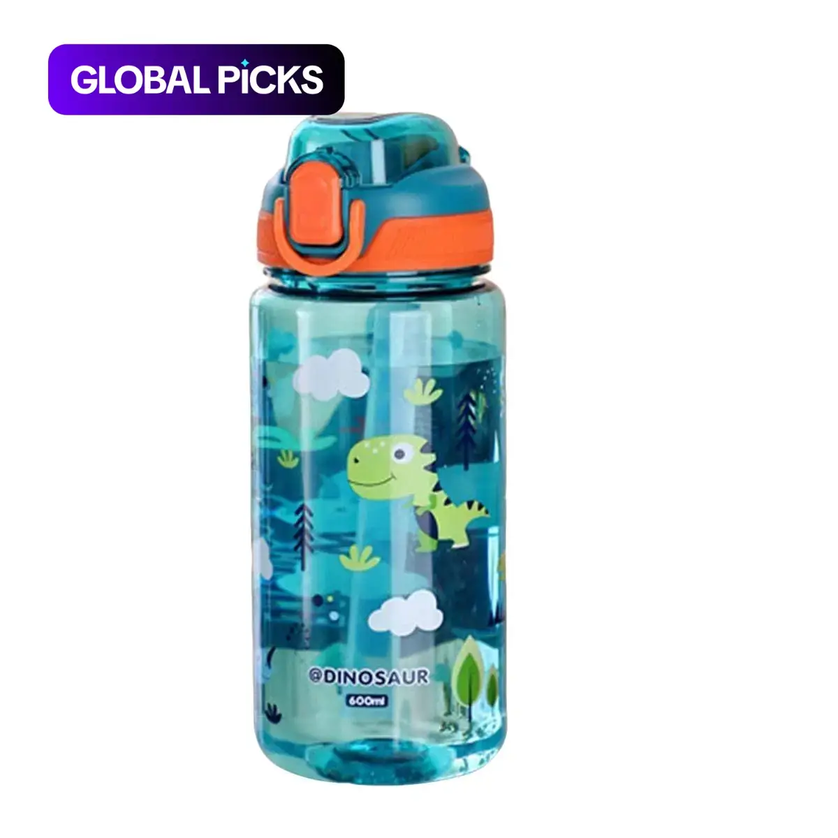 Cartoon Kids Water Bottle, 600ml Sports Bottle with Straw, Traveler Water Bottle, Portable Plastic Water Bottles for Home, School, Travel, and Outdoor Use #GLOBAL PICKS
