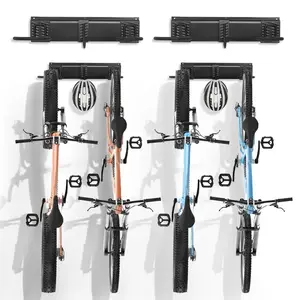 VEVOR Bike Storage Rack, 4 Bike Racks and 2 Helmets Hooks, Wall Mount Bike Storage Hanger, Home Garage Organizer, Customizable for Various Bike Sizes, Adjustable Holder, Holds Up to 200 lbs, 36-inch