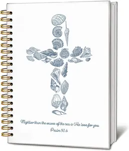 Inspirational Christian Notebook, Seashell Cross Christian Journal, Psalm 93:4  Journal, Church Notes Notebook,  Journaling Notebook, Hardcover Spiral Notebook Journal 5.5x8.3 Inch