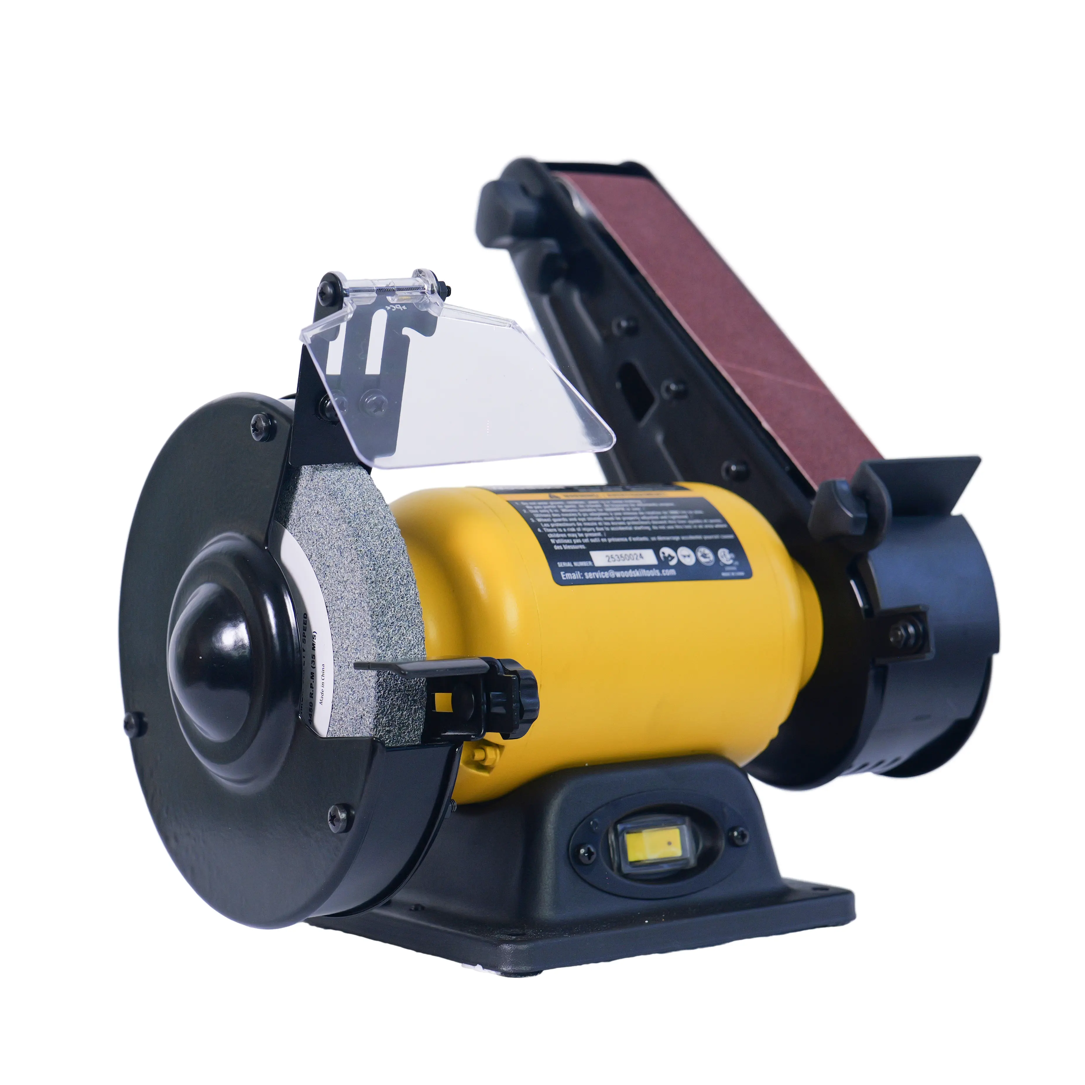 Woodskil 6 Inch 3450RPM Bench Grinder and 2×27 Inch 3700FPM Belt Sander Combo, TDS-150CSA