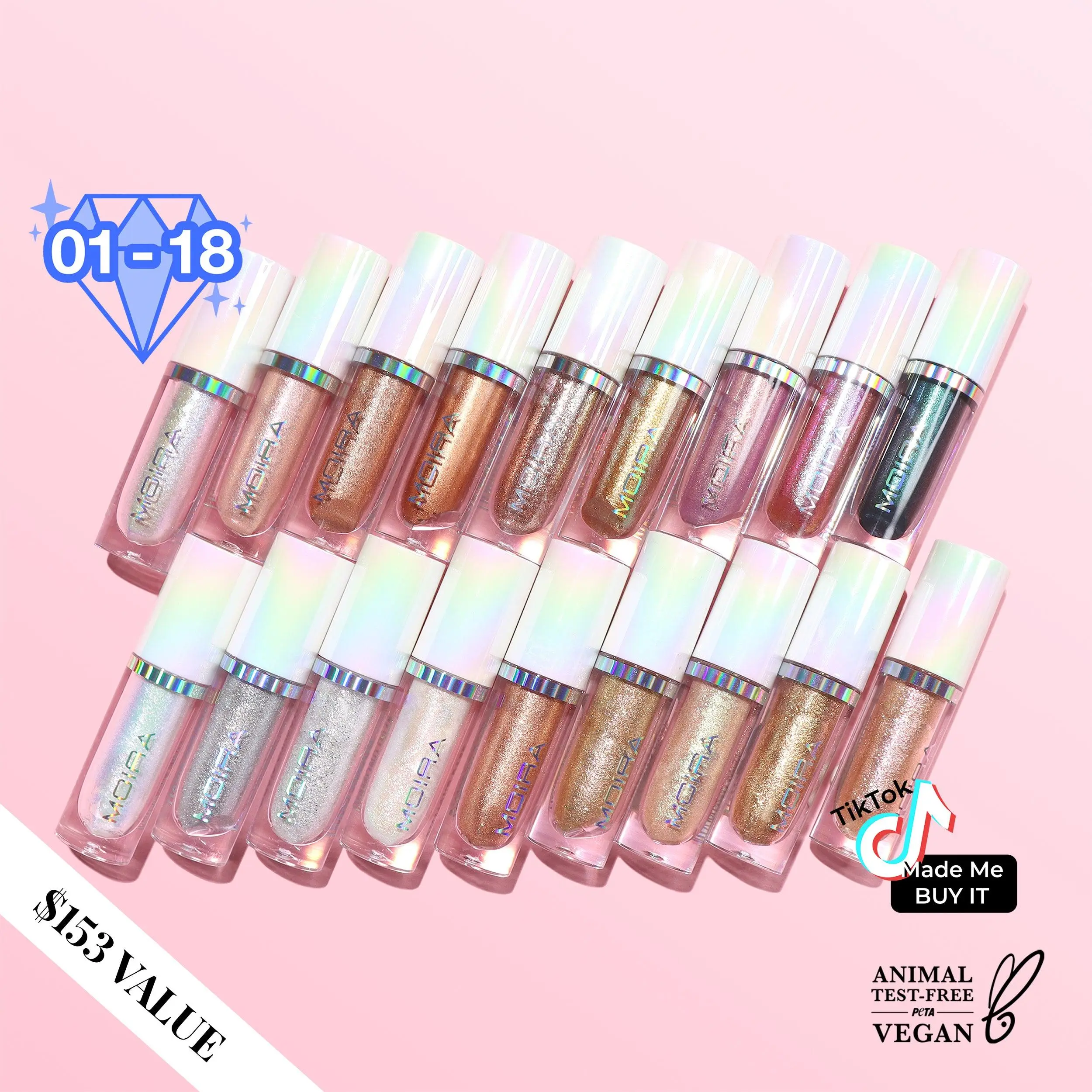 MOIRA | Diamond Daze Liquid Eyeshadow Bundle (001–018) | Multichrome Glitter Liquid Shadow, Long-Lasting & Crease-Free | Smooth Glide No-Fallout Formula