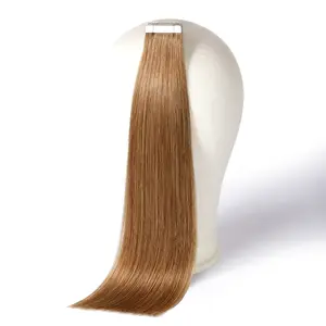 DNE Tape in Hair Extensions Real Human Hair 14-24inches 20Pcs/50g/Pack Seamless #M4/27Chocolate Brown to Honey Blonde Straight Invisible Double Sided Tape in Hair Extensions for Women/Girls
