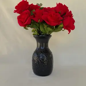 Black Sirena 9” Vase with Intricate Floral Design for Elegant Home Decor (Flowers not included)