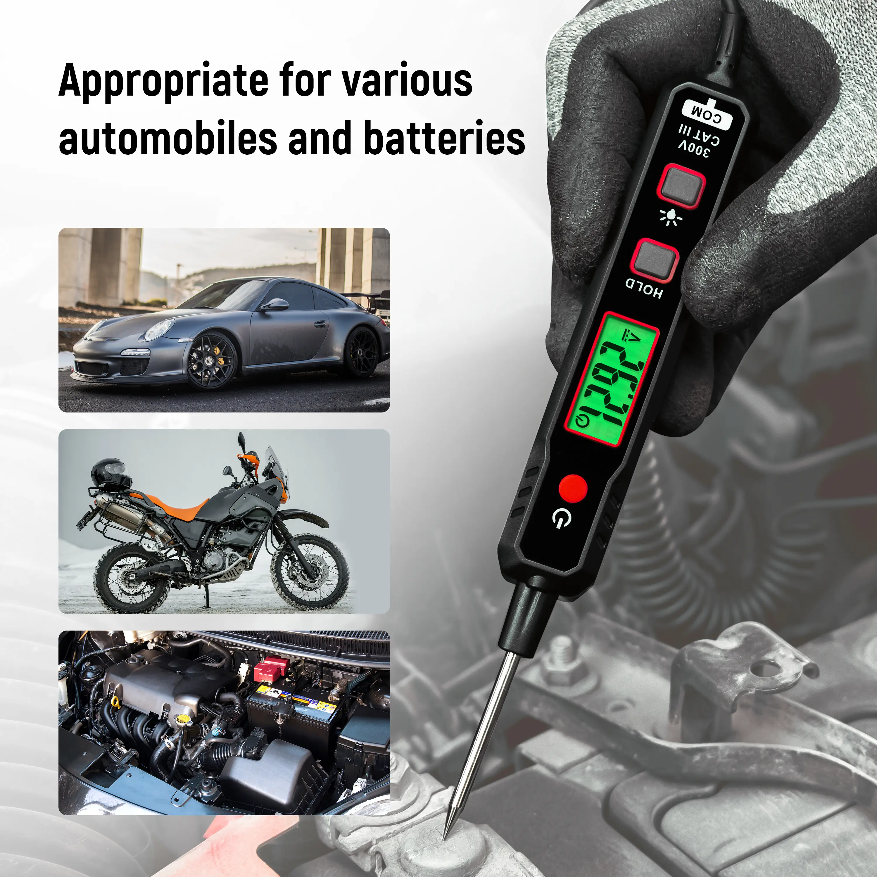 KAIWEETS 0.8-100V DC Car Automotive Circuit Tester, Smart Auto-Ranging Fuse Tester with Sharp Probe, Professional Vehicle Voltage Tester for Car Battery, Bidirectional Polarity Checker Tool for Voltage/Continuity/Resistance Detector with Audible Buzzer