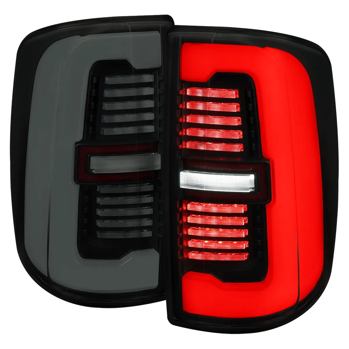 SPEC-D TUNING 1 Set of Sequential LED Turn Signal Tinted Tail Lights for 2019-2024 RAM 2500/3500, Glossy Black Housing, Dark Smoked Lens, Fiber Optic Signals & Brake Lights, 50W Resistors, 17 Ohm, OEM-Grade Parts Lighting Assemblies & Components